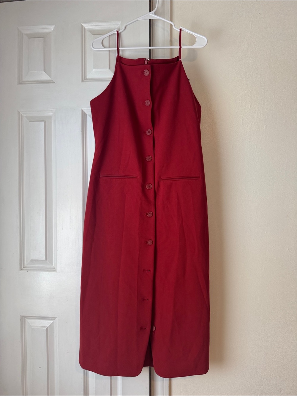Staud Women's Large Red Una Tailored Button Midi Dress - Picture 5 of 10